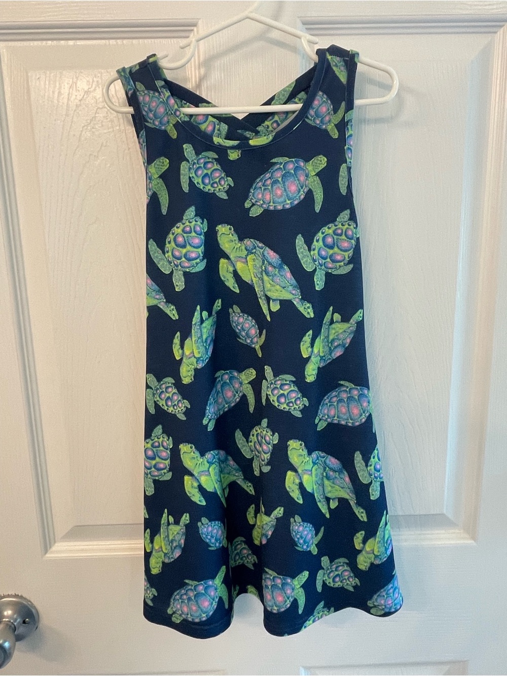 Simply Southern Navy Blue Dress with Green and Teal Turtle Print